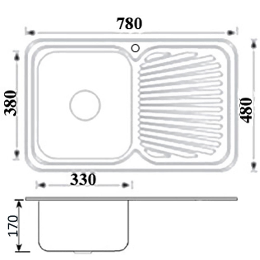 Cora Single Bowl & Single Drainer Kitchen Sink 780 x 480mm P780LHB - Bathroom Hub