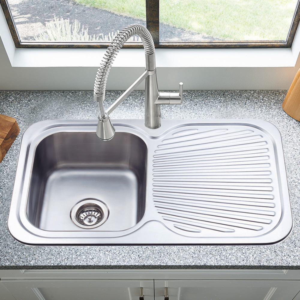 Cora Single Bowl & Single Drainer Kitchen Sink 780 x 480mm P780LHB - Bathroom Hub