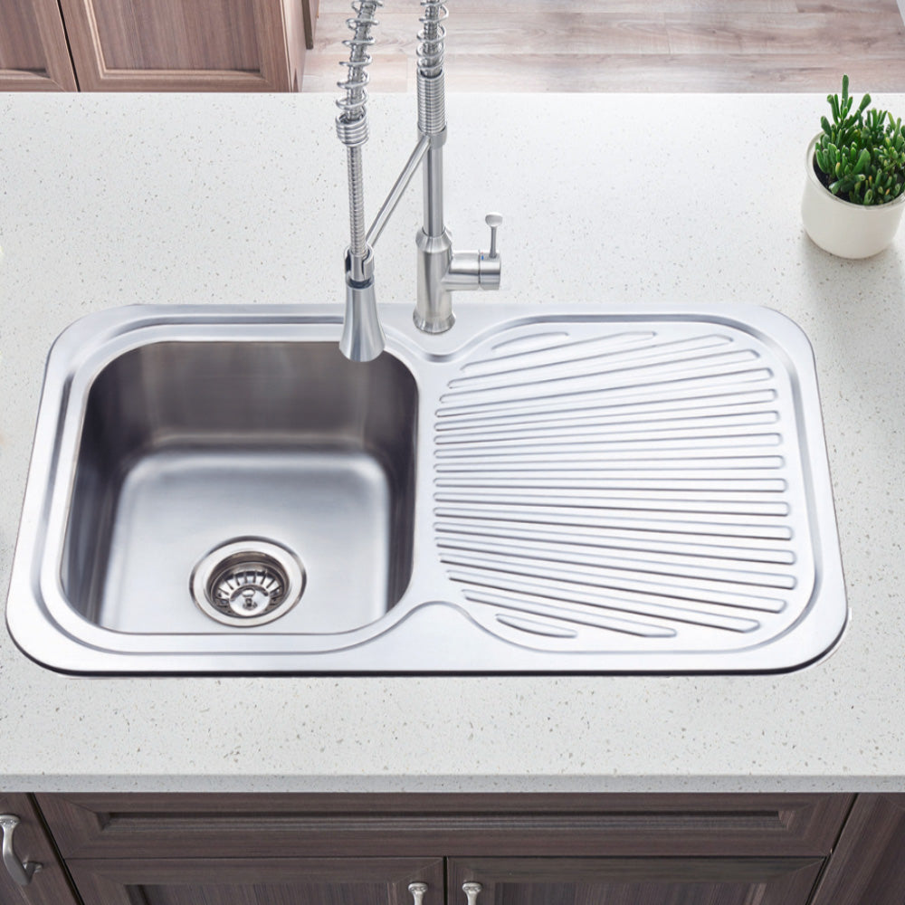 Cora Single Bowl & Single Drainer Kitchen Sink 780 x 480mm P780LHB - Bathroom Hub