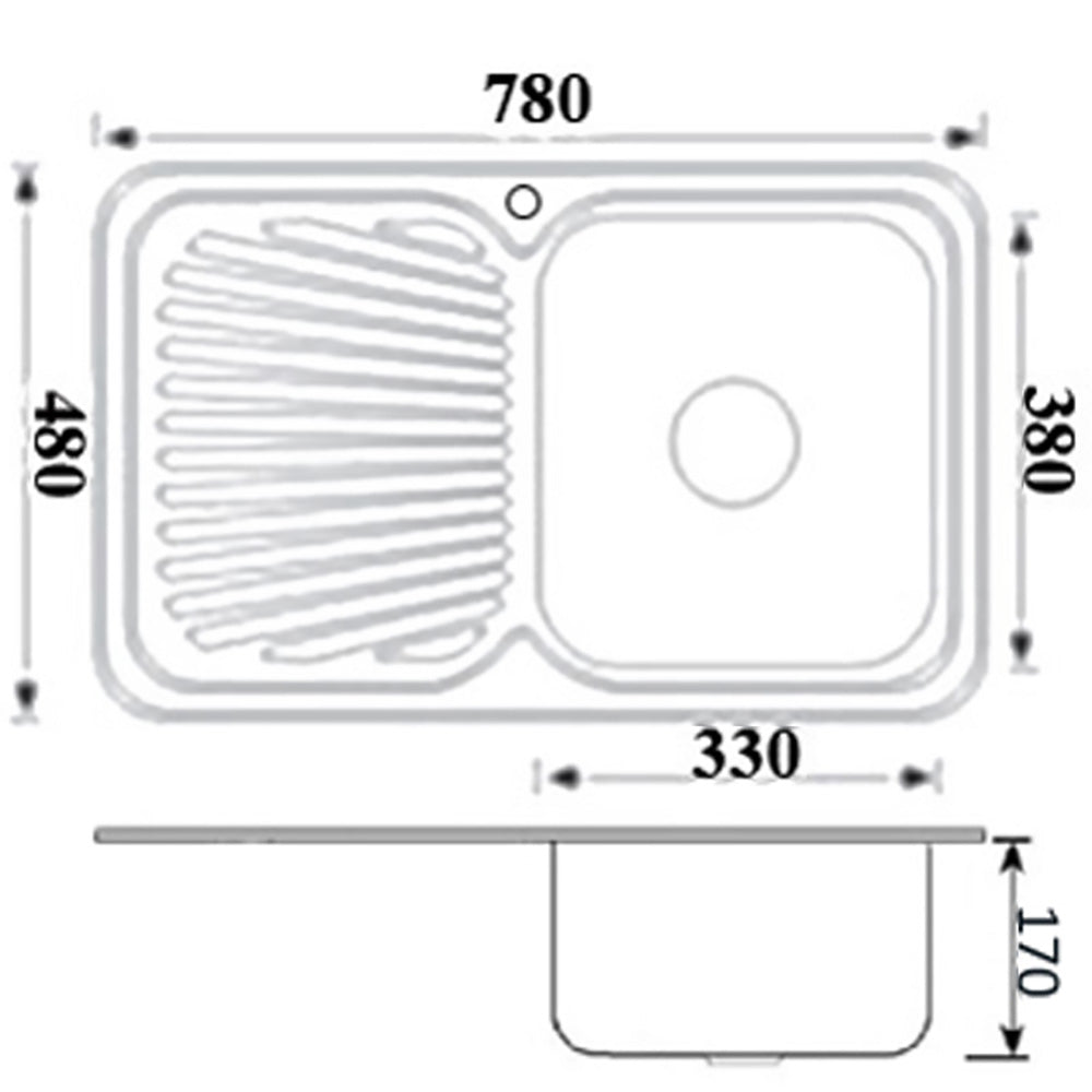 Cora Single Bowl & Single Drainer Kitchen Sink 780 x 480mm P780RHB - Bathroom Hub