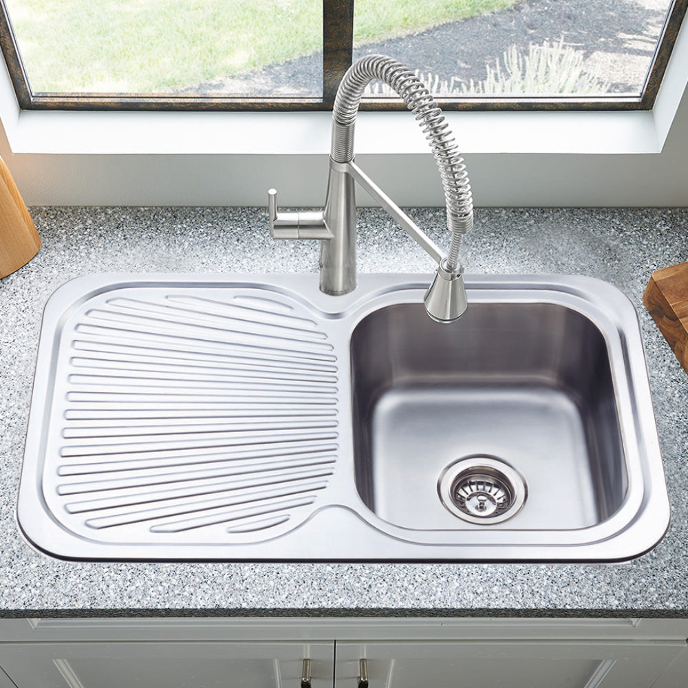 Cora Single Bowl & Single Drainer Kitchen Sink 780 x 480mm P780RHB - Bathroom Hub