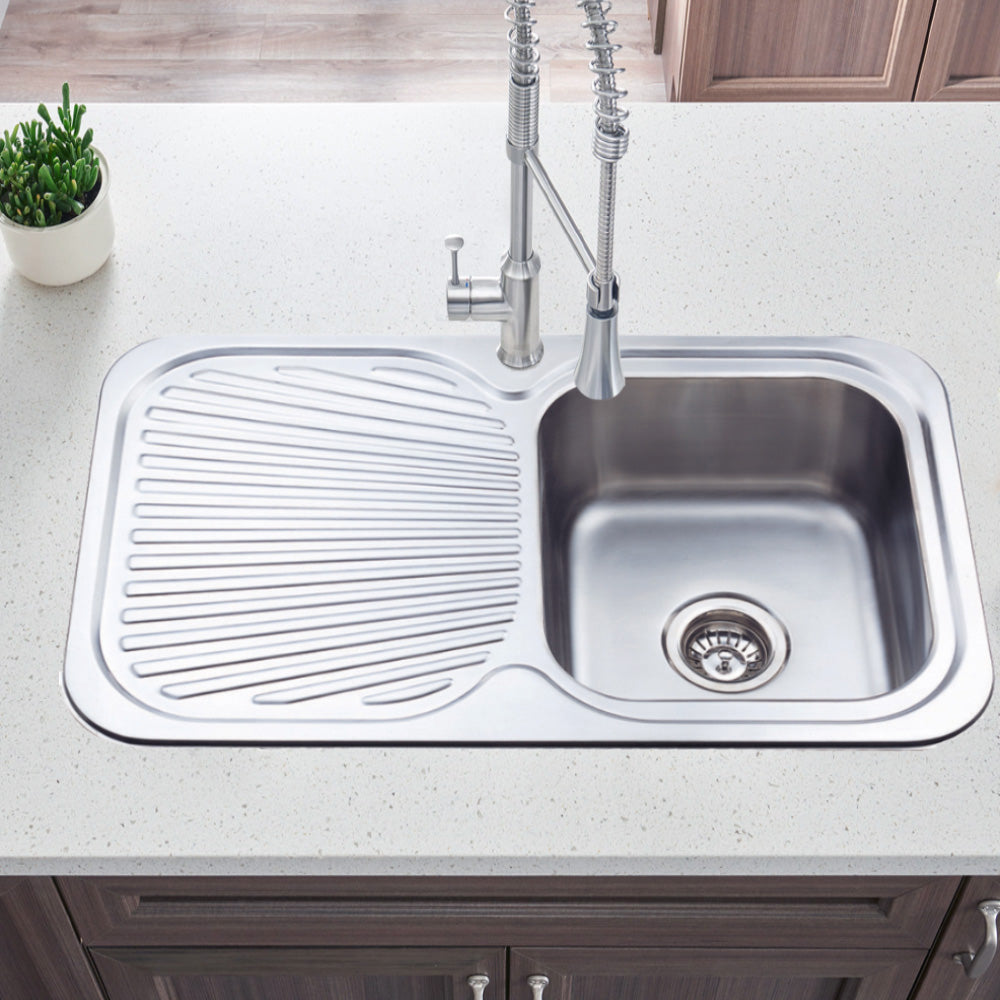 Cora Single Bowl & Single Drainer Kitchen Sink 780 x 480mm P780RHB - Bathroom Hub