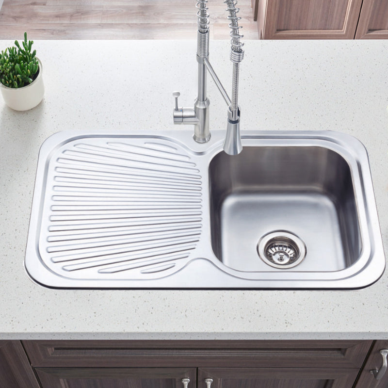 Cora Single Bowl & Single Drainer Kitchen Sink 780 x 480mm P780RHB