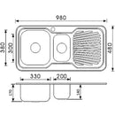 Cora 1 & 1/2 Bowl & Single Drainer Kitchen Sink 980 x 480mm P980LHB