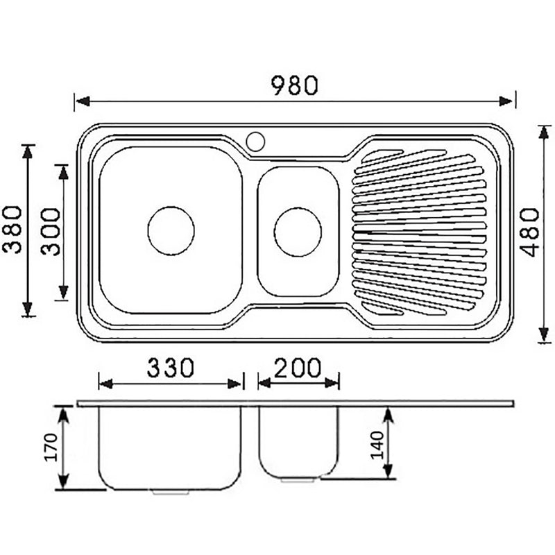 Cora 1 & 1/2 Bowl & Single Drainer Kitchen Sink 980 x 480mm P980LHB