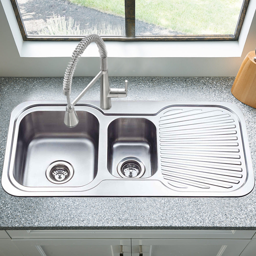 Cora 1 & 1/2 Bowl & Single Drainer Kitchen Sink 980 x 480mm P980LHB - Bathroom Hub