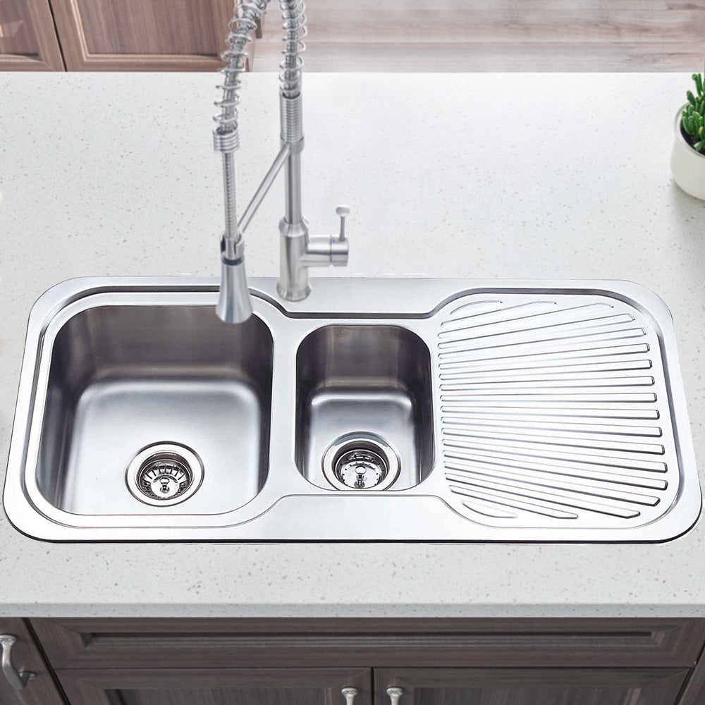 Cora 1 & 1/2 Bowl & Single Drainer Kitchen Sink 980 x 480mm P980LHB - Bathroom Hub