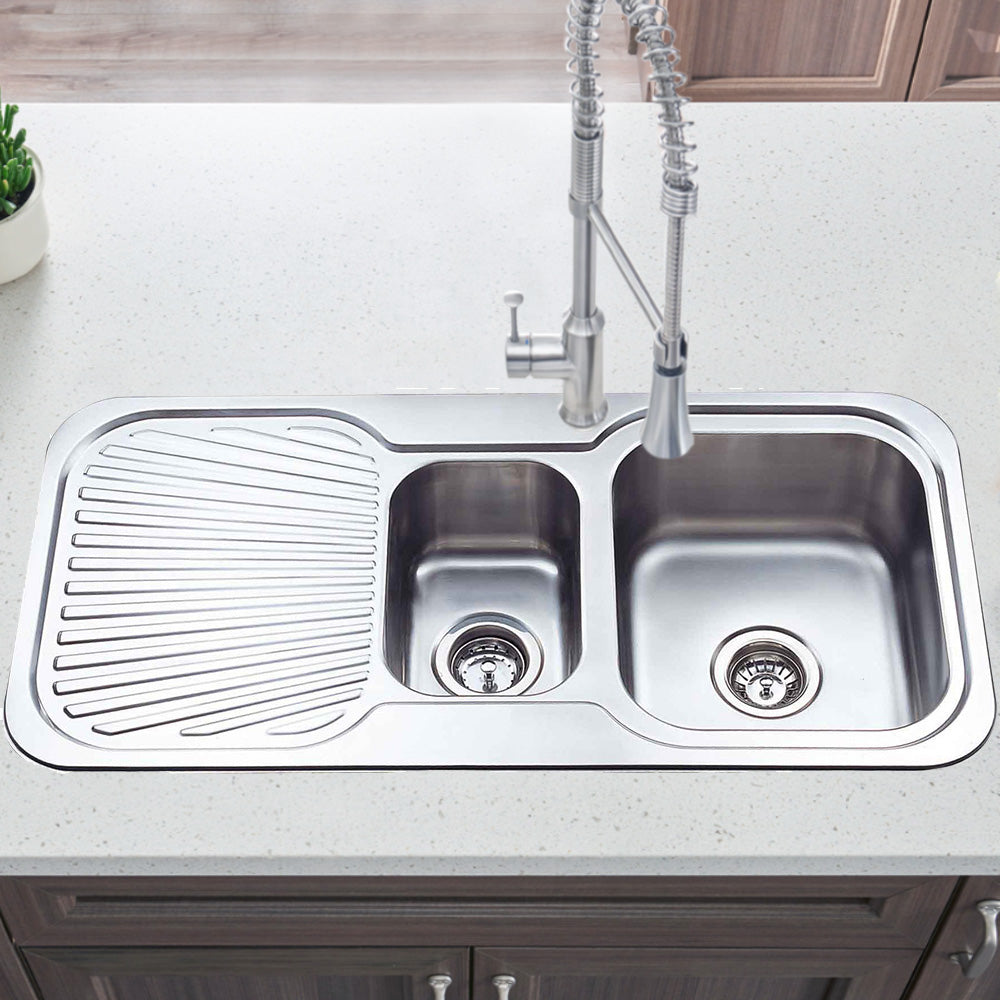 Cora 1 & 1/2 Bowl & Single Drainer Kitchen Sink 980 x 480mm P980RHB - Bathroom Hub