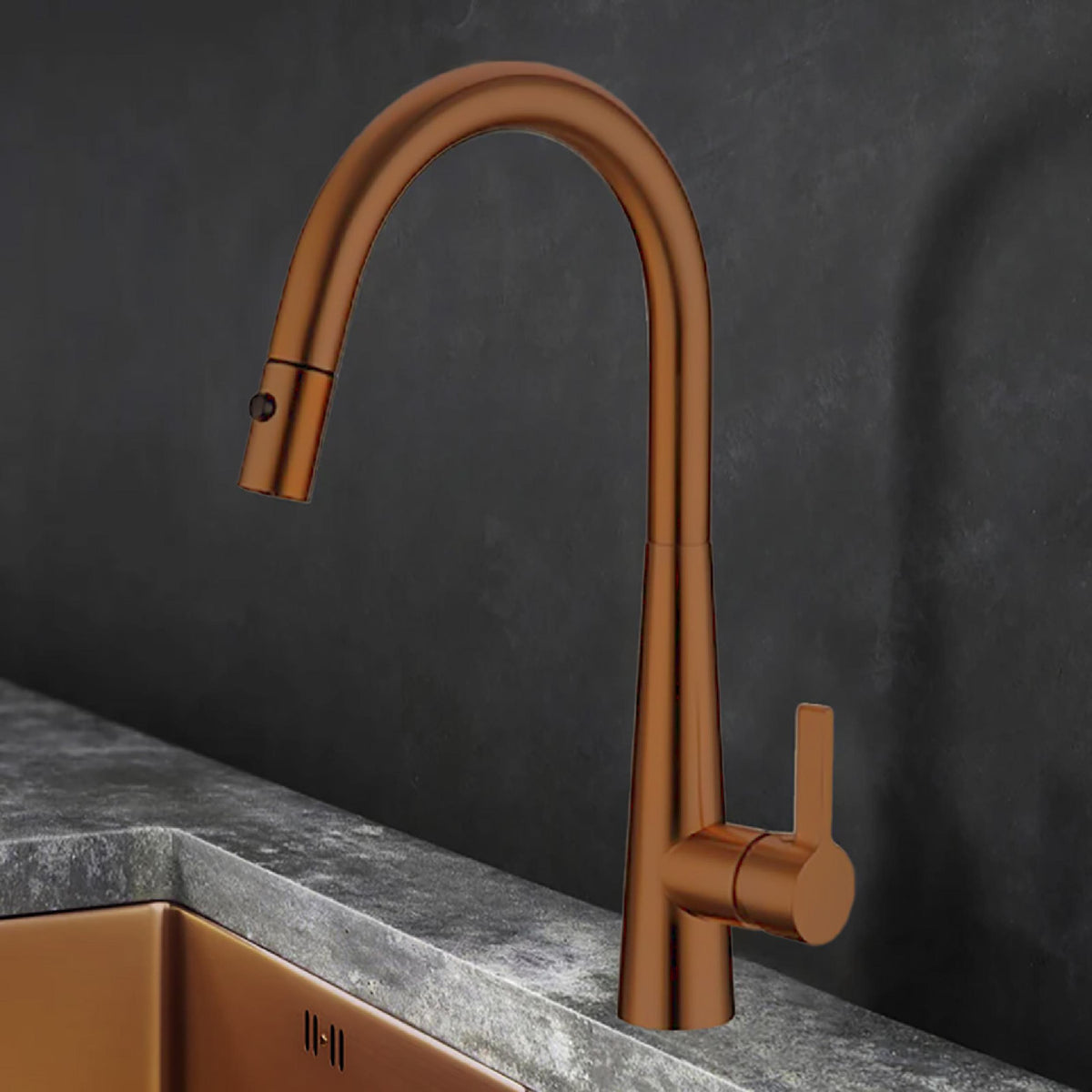 Otus Lux Sink Mixer with Pull Out Spray Brush Copper PC1017LF-BC - Bathroom Hub