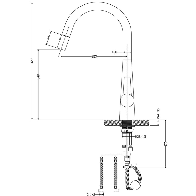 Otus Lux Sink Mixer with Pull Out Spray Brushed Nickel