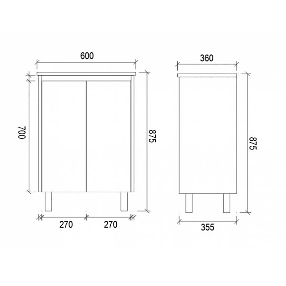 PVC Narrow Freestanding White Bathroom Vanity PE600 - Bathroom Hub
