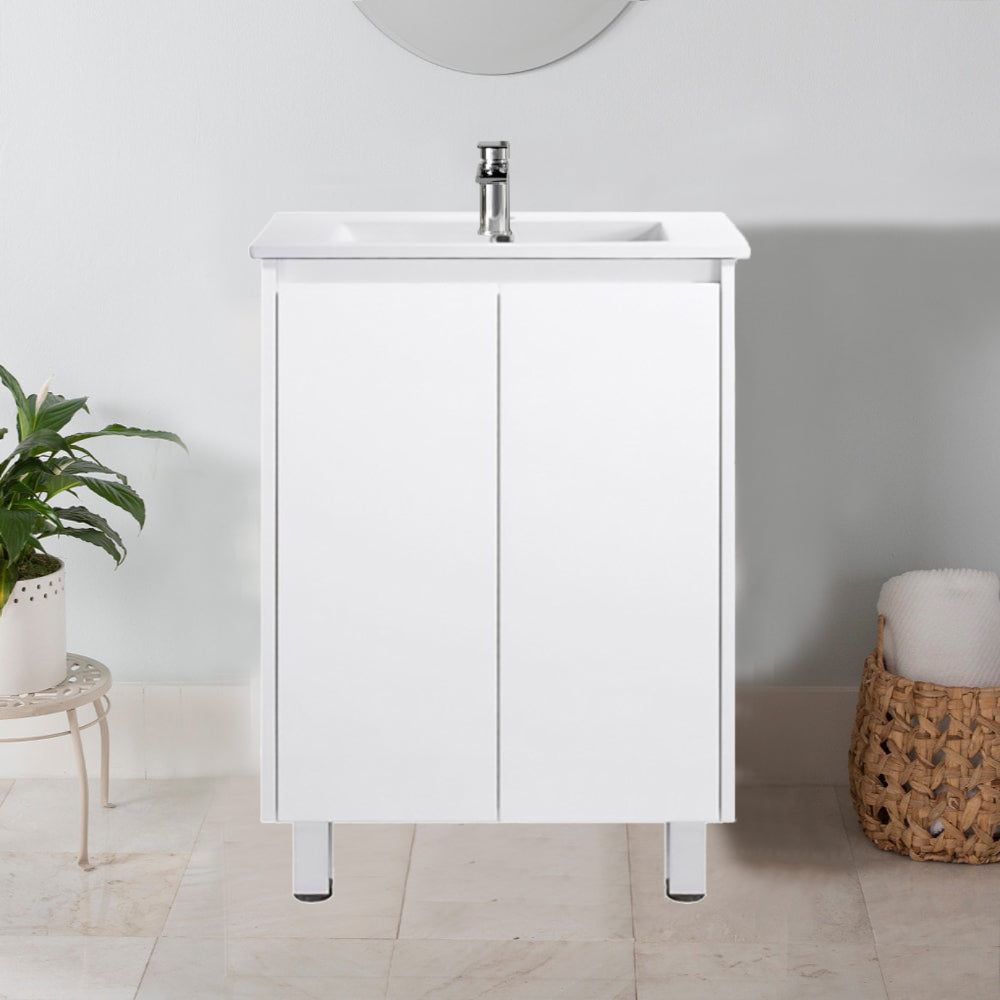 Narrow Freestanding White Bathroom Vanity