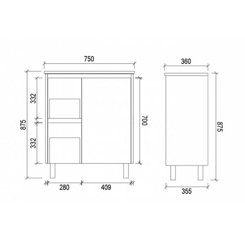 PVC Narrow Freestanding White Bathroom Vanity PE750L