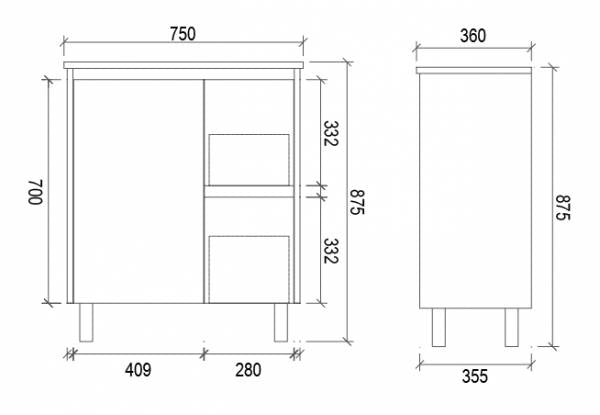 PVC Narrow Freestanding White Bathroom Vanity PE750R