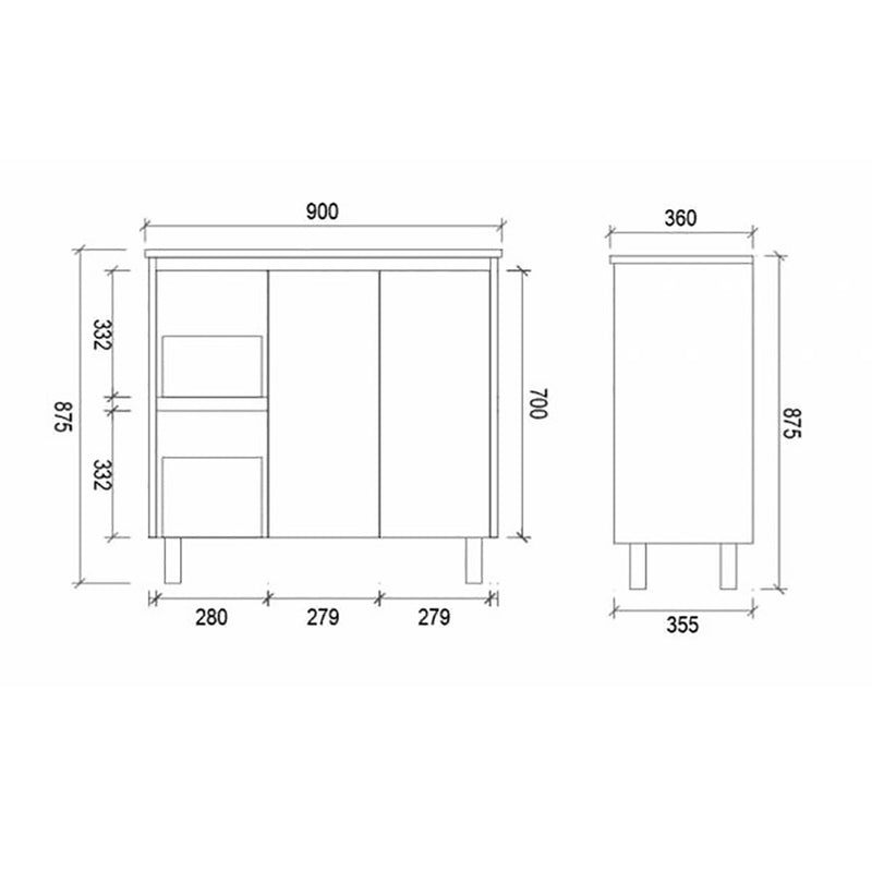 PVC Narrow Freestanding White Bathroom Vanity PE900L