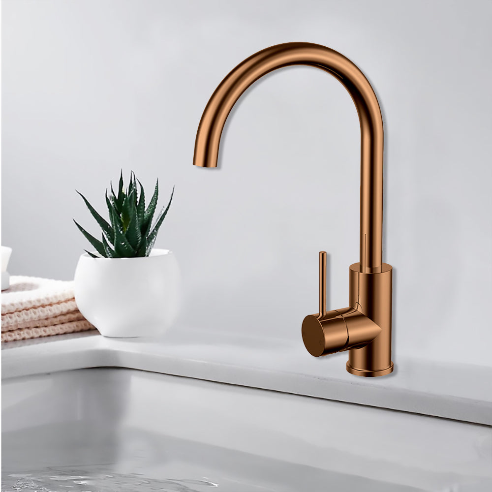 Otus Slimline Stainless Steel Sink Mixer Brush Copper PLC1001SS-BC - Bathroom Hub
