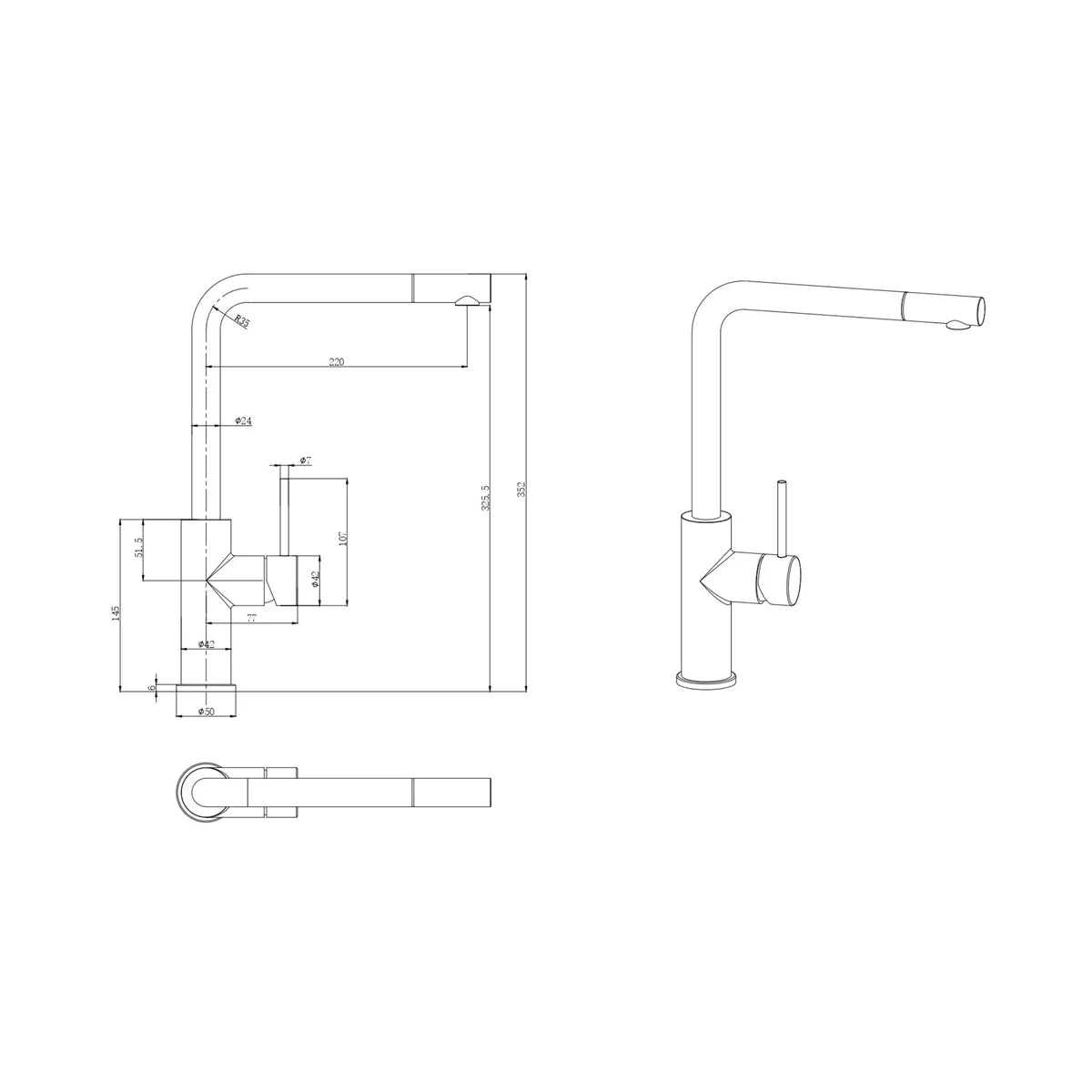 Otus Slimline Pull Out Sink Mixer Chrome PLC1018SS-CH