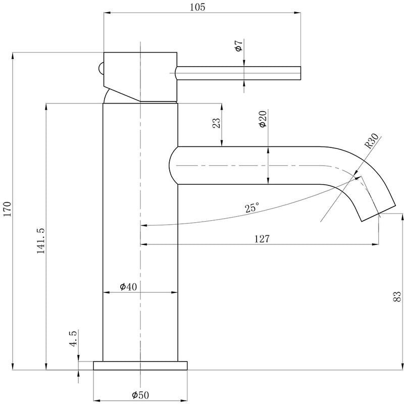 Otus Slimline SS Basin Mixer Gun Metal - PLC2001SS-GM