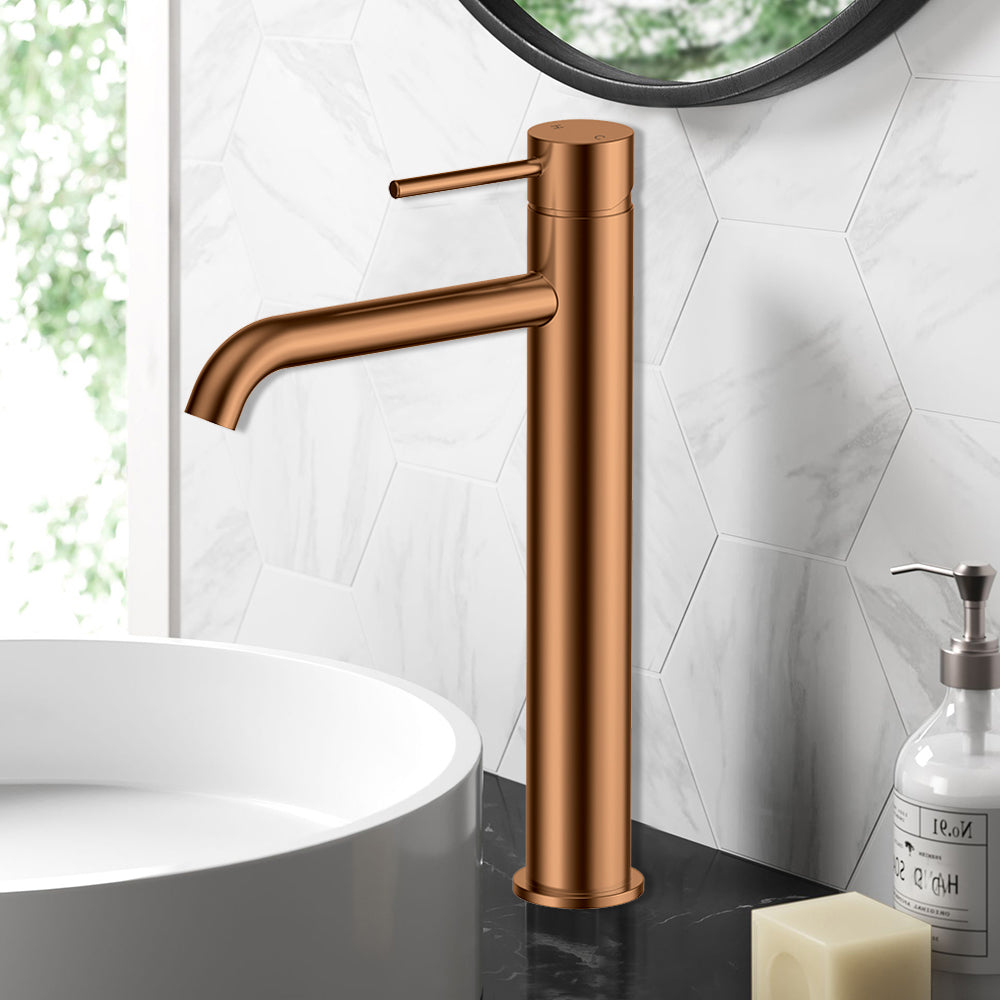 Otus Slimline SS Highrise Basin Mixer Brush Copper PLC2002SS-BC