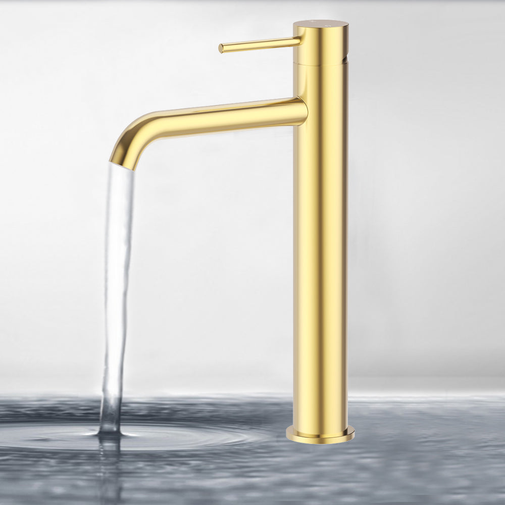 Otus Slimline SS Highrise Basin Mixer Brushed Gold PLC2002SS-BG - Bathroom Hub