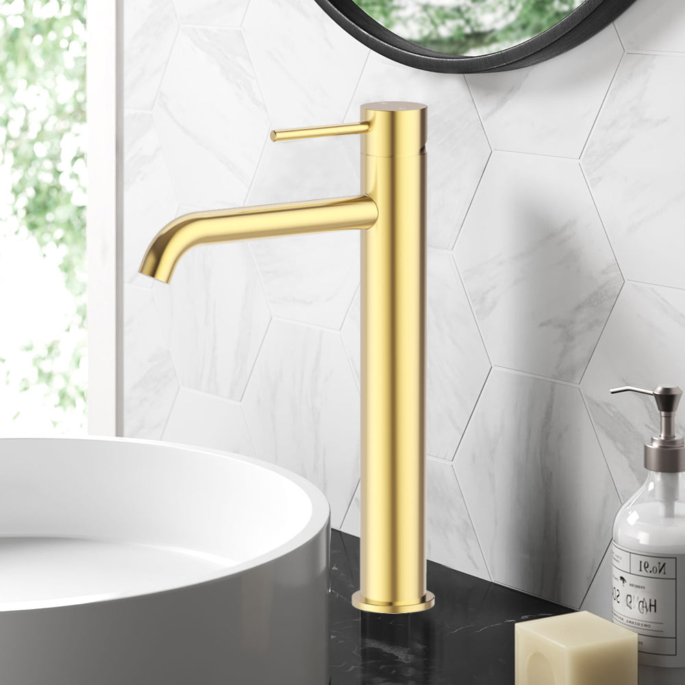 Otus Slimline SS Highrise Basin Mixer Brushed Gold PLC2002SS-BG - Bathroom Hub