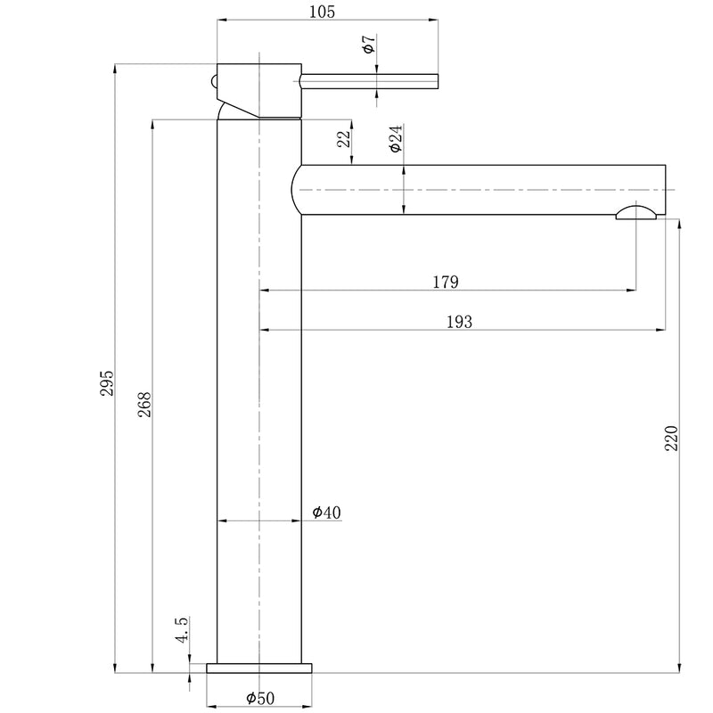 Otus Slimline SS Highrise Basin Mixer - PLC2004SS-BG