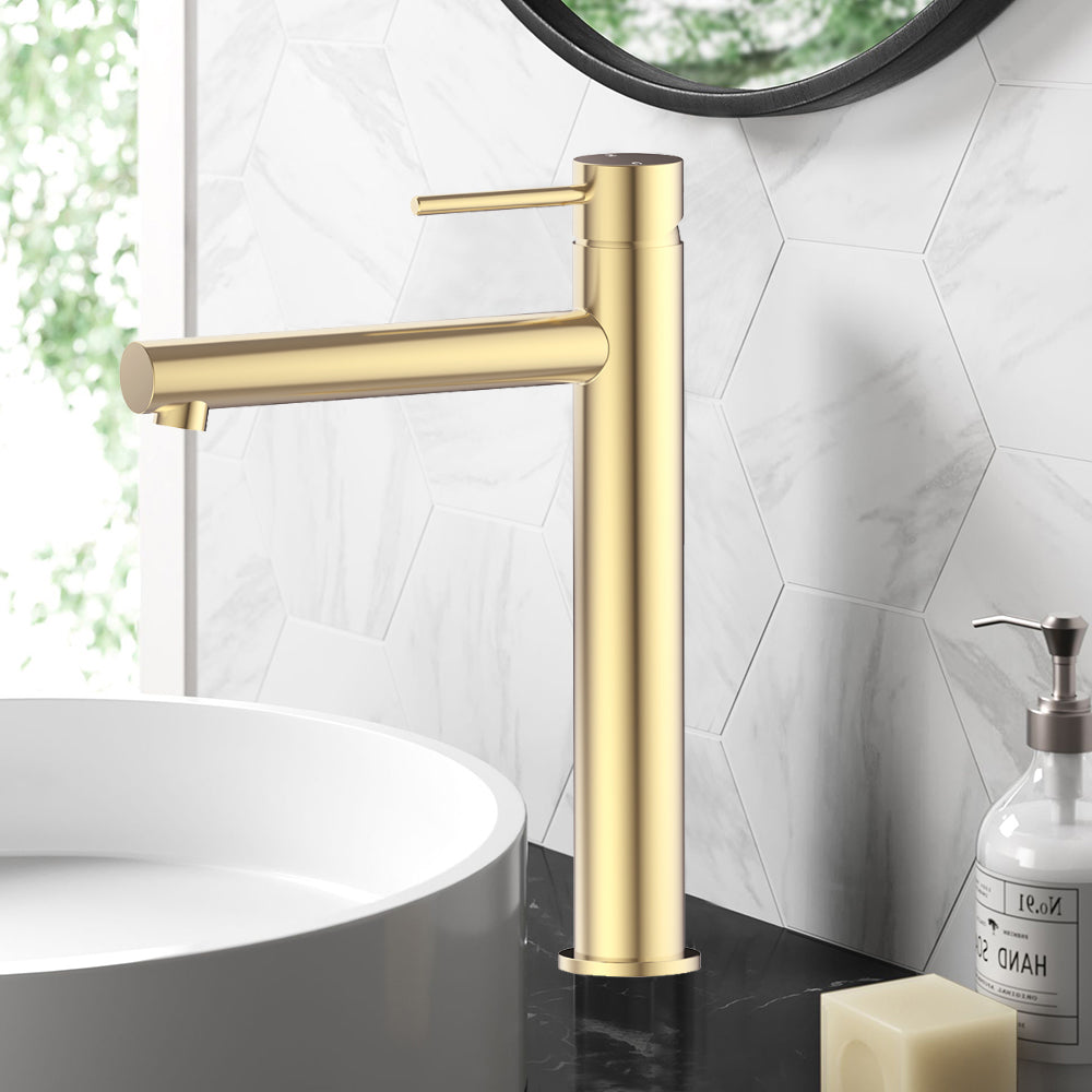 Otus Slimline SS Highrise Basin Mixer Brushed Gold - PLC2004SS-BG