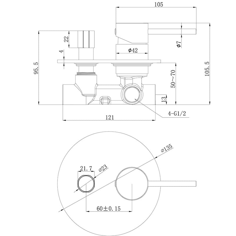 Otus Slimline SS Wall Mixer Rough-In Body PLC3002SS-BD