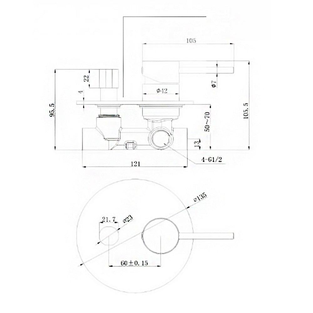 Otus Slimline SS Wall Diverter Mixer Trim Kits Gun Metal- PLC3002SS-TK-GM - Bathroom Hub
