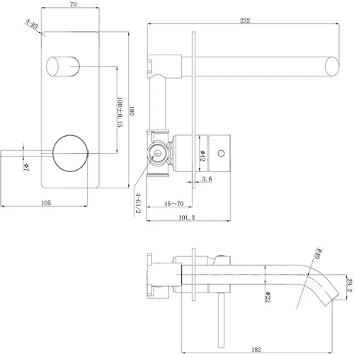 Otus Slimline SS Wall Mixer Rough-In Body PLC3003SS-BD-LU