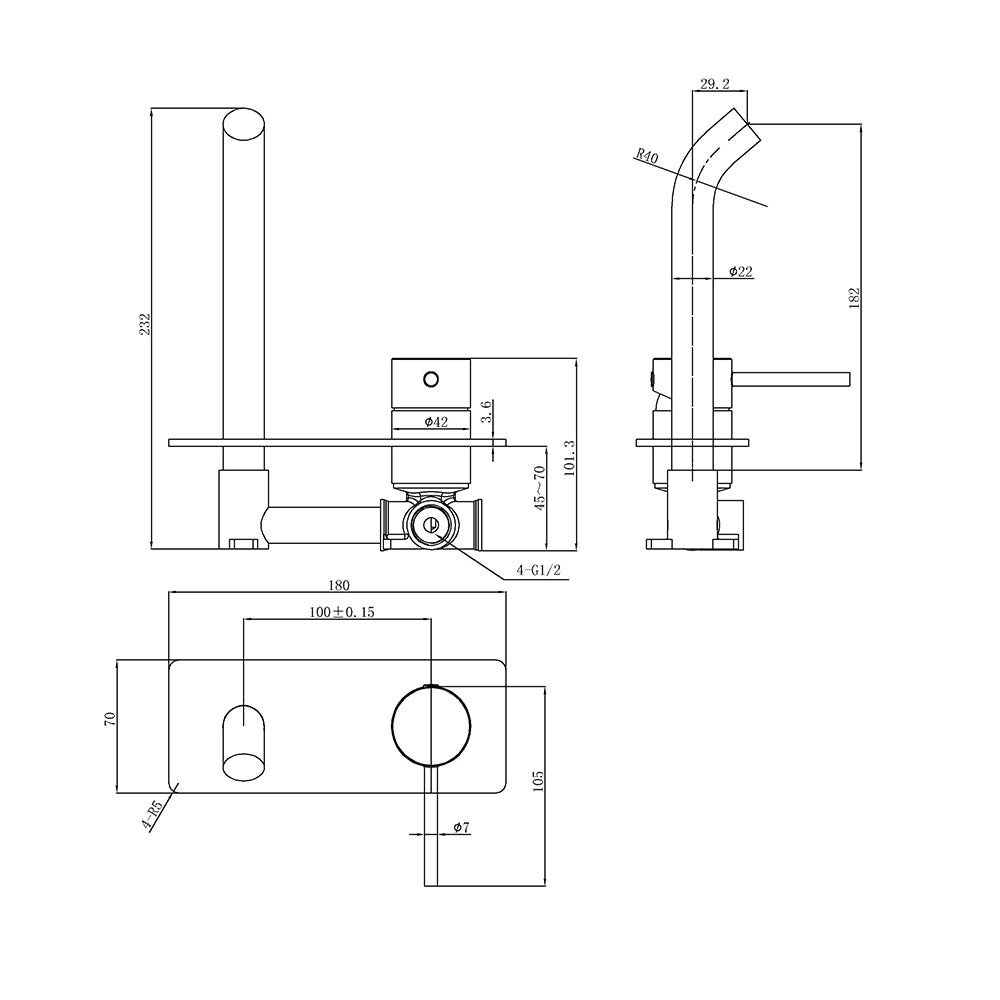 Otus Slimline SS Wall Basin Mixer Trim Kits Brush Bronze PLC3003SS-TK-BB