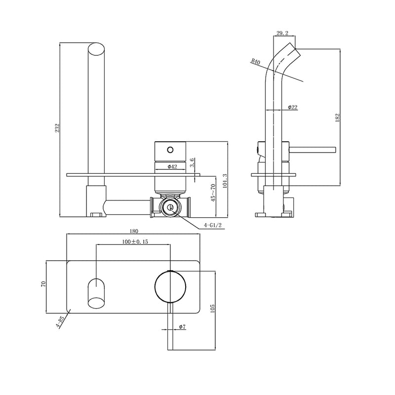 Otus Slimline SS Wall Basin Mixer Trim Kits Gun Metal PLC3003SS-TK-GM