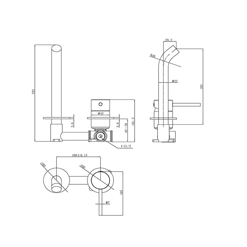 Otus Slimline SS Wall Basin Mixer Separate Trim Kit PLC3004SS-TK Matt Black