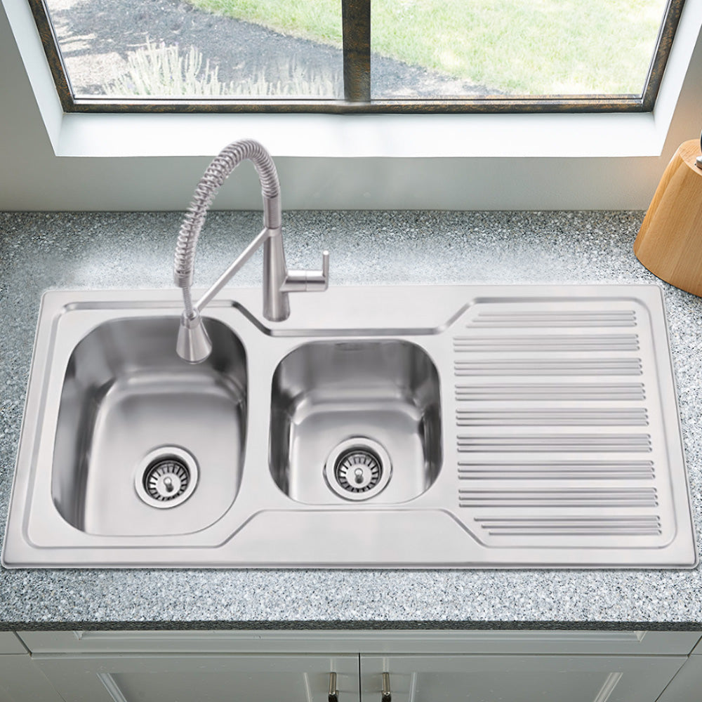 Eden 1 & 3/4 Bowl & Single Drainer Kitchen Sink 1080 x 480mm PN1080ALHB - Bathroom Hub