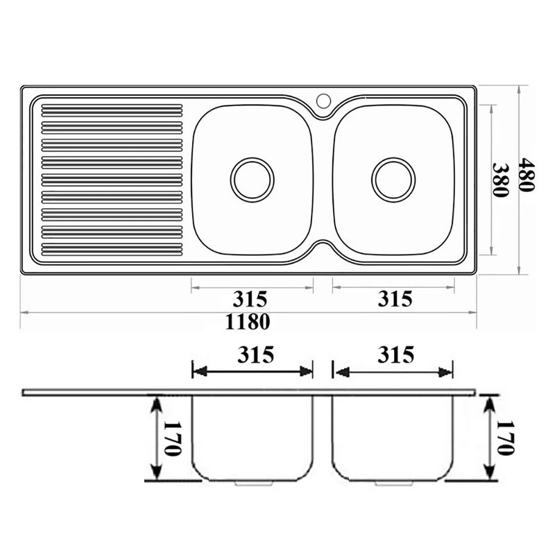 Eden Double Bowl & Single Drainer Kitchen Sink 1180 x 480mm PN1180ARHB