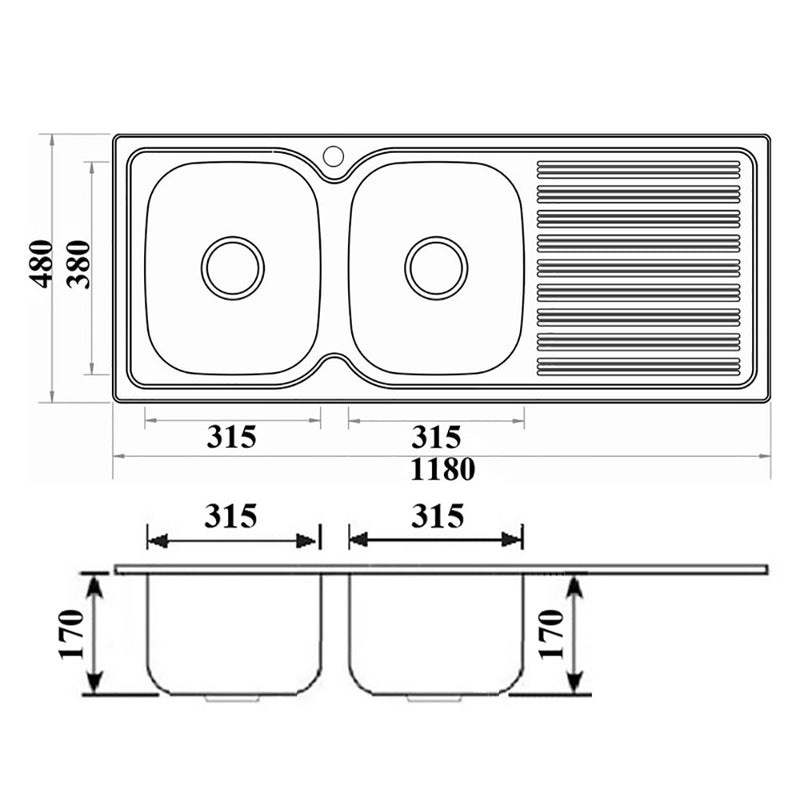 Eden Double Bowl & Single Drainer Kitchen Sink 1180 x 480mm PN1180LHB