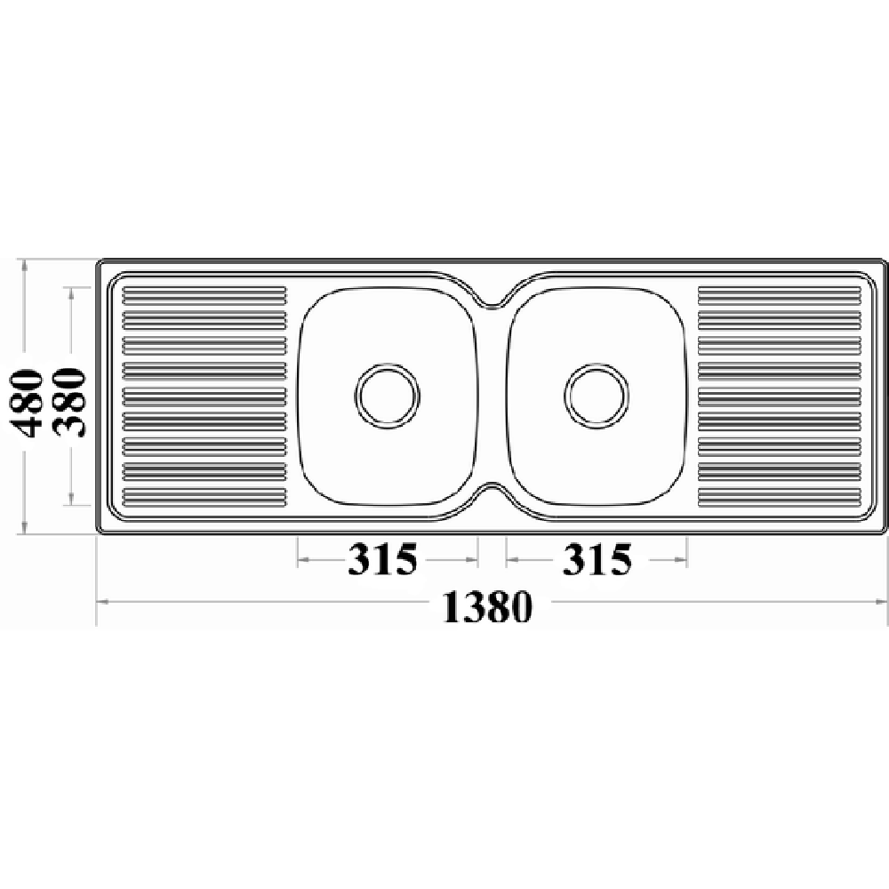 Eden Double Bowl & Double Drainer Kitchen Sink 1380 x 480mm PN1380ALHB - Bathroom Hub
