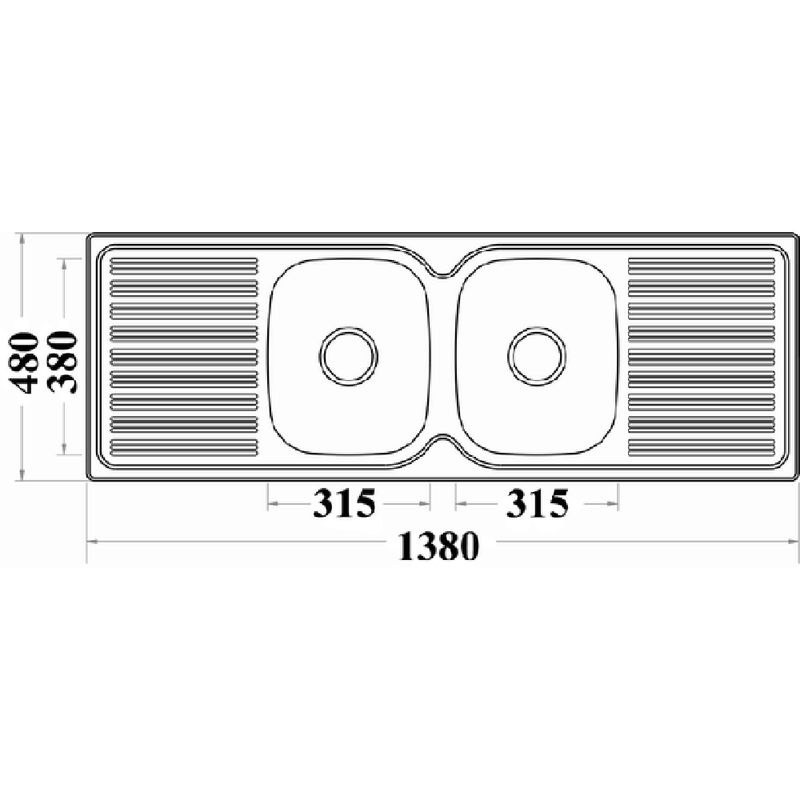 Eden Double Bowl & Double Drainer Kitchen Sink 1380 x 480mm PN1380ALHB