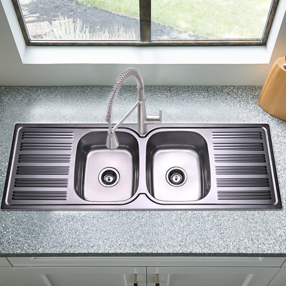 Eden Double Bowl & Double Drainer Kitchen Sink 1380 x 480mm PN1380ALHB - Bathroom Hub