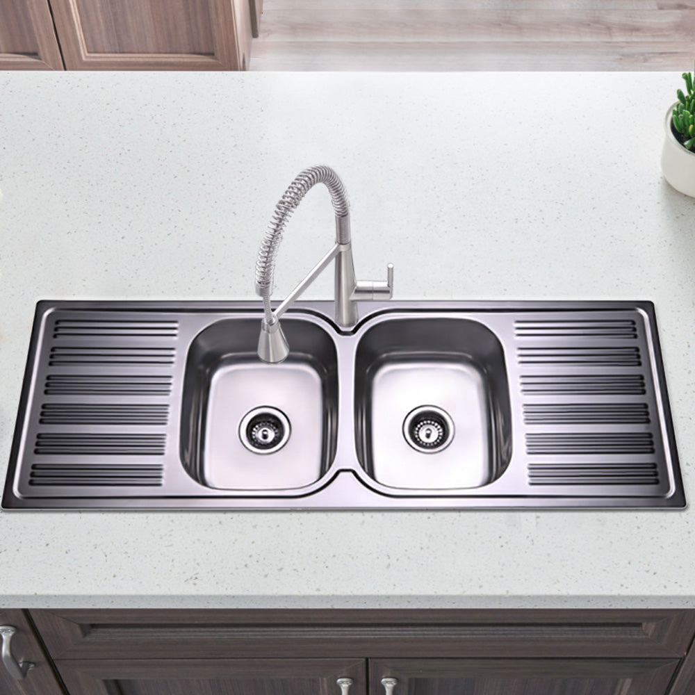 Eden Double Bowl & Double Drainer Kitchen Sink 1380 x 480mm PN1380ALHB - Bathroom Hub