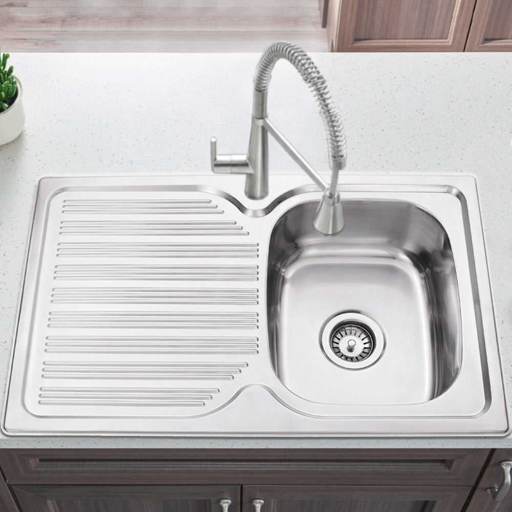 Eden Single Bowl & Single Drainer Kitchen Sink 780 x 480mm PN780ARHB - Bathroom Hub