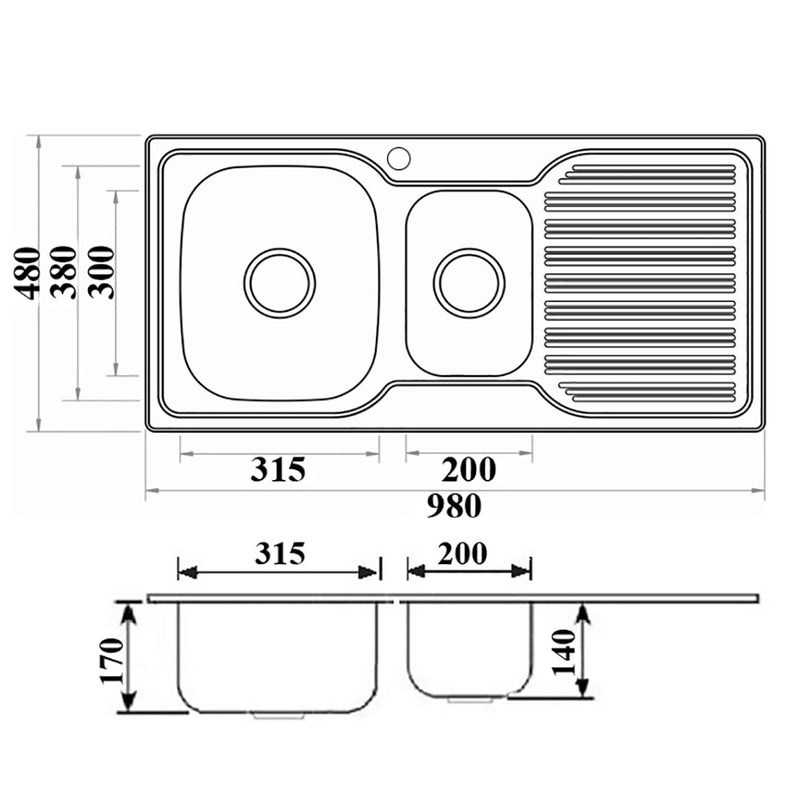 Eden 1 & 1/2 Bowl & Single Drainer Kitchen Sink 980 x 480mm PN980ALHB