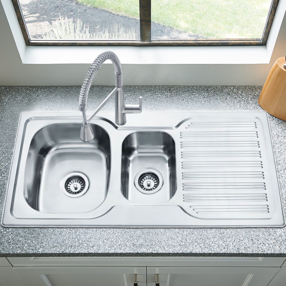 Eden 1 & 1/2 Bowl & Single Drainer Kitchen Sink 980 x 480mm PN980ALHB - Bathroom Hub