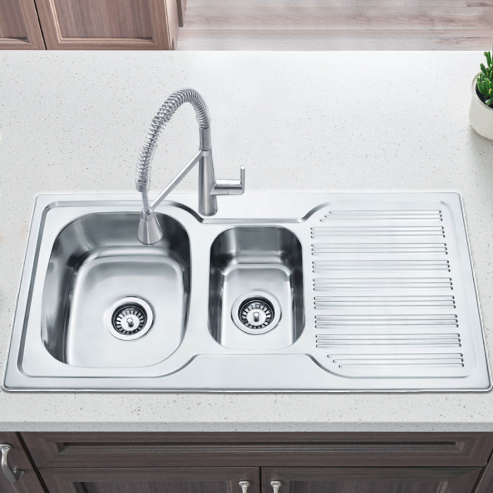Eden 1 & 1/2 Bowl & Single Drainer Kitchen Sink 980 x 480mm PN980ALHB - Bathroom Hub