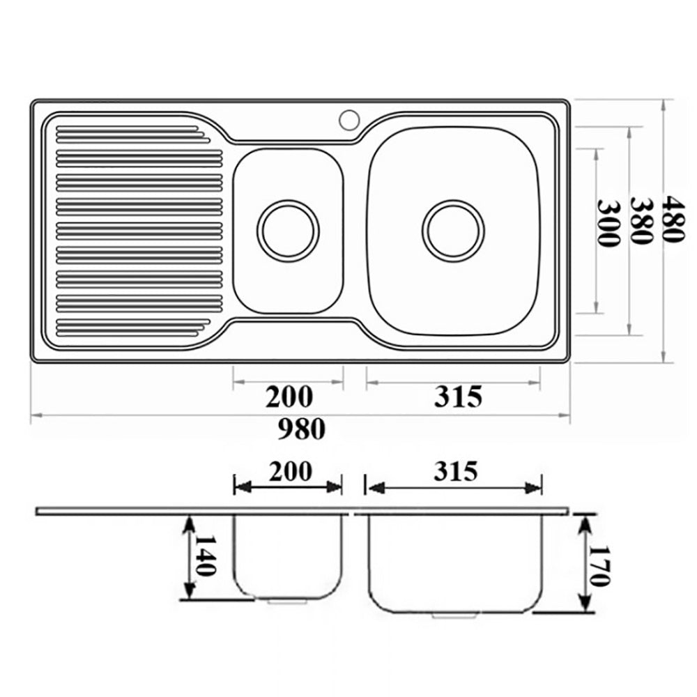 Eden 1 & 1/2 Bowl & Single Drainer Kitchen Sink 980 x 480mm PN980ARHB - Bathroom Hub