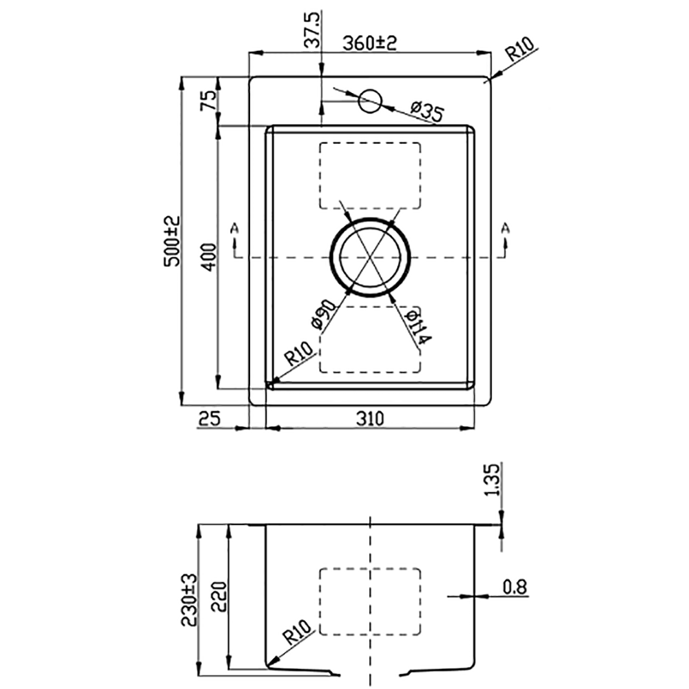 Eden Above/Undermount Laundry Sink 310 x 500mm PR3140LT - Bathroom Hub