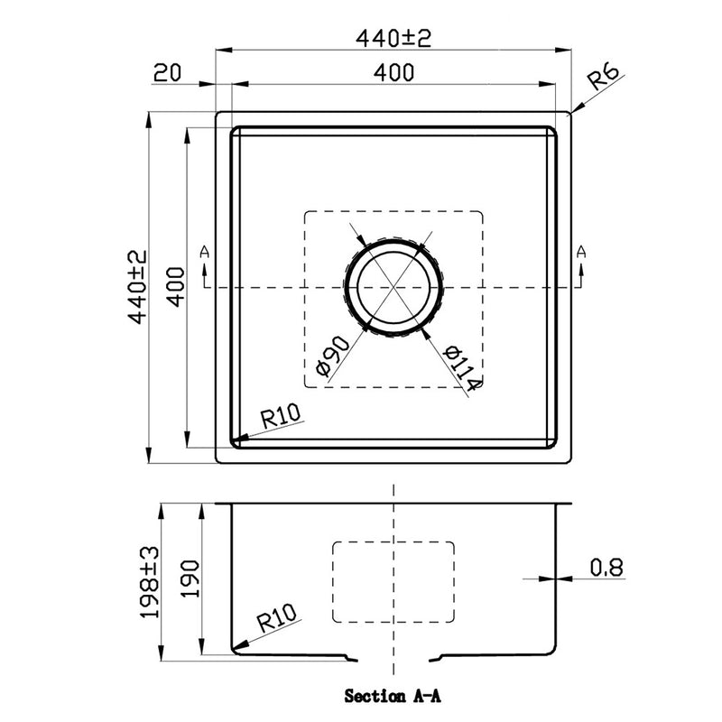 New Cora Single Bowl Kitchen Sink 440 x 440mm PR4040N