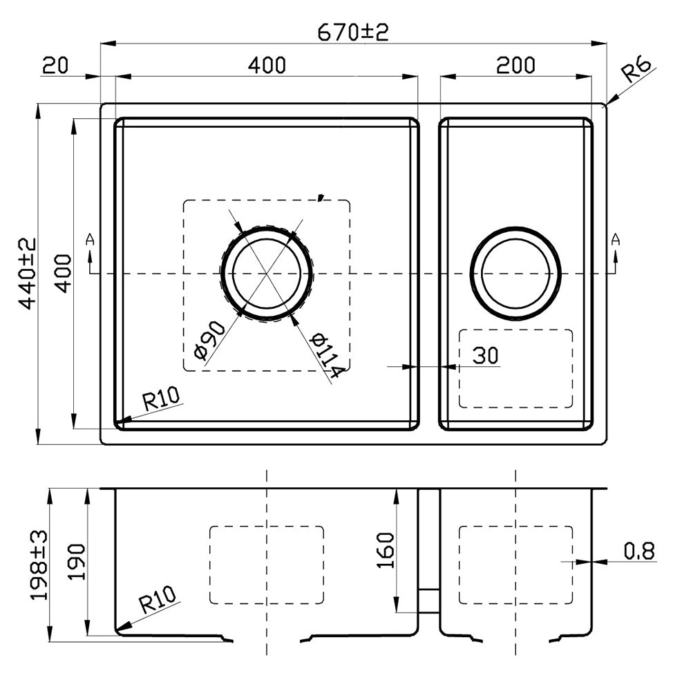 New Cora 1 & 1/2 Bowl Kitchen Sink 670 x 440mm PR670ND - Bathroom Hub