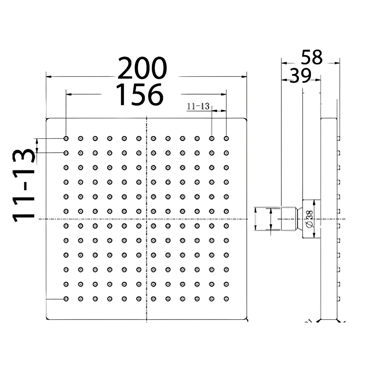 Rosa Shower Head Square 200mm Matt Black PRP1025-1N-MB