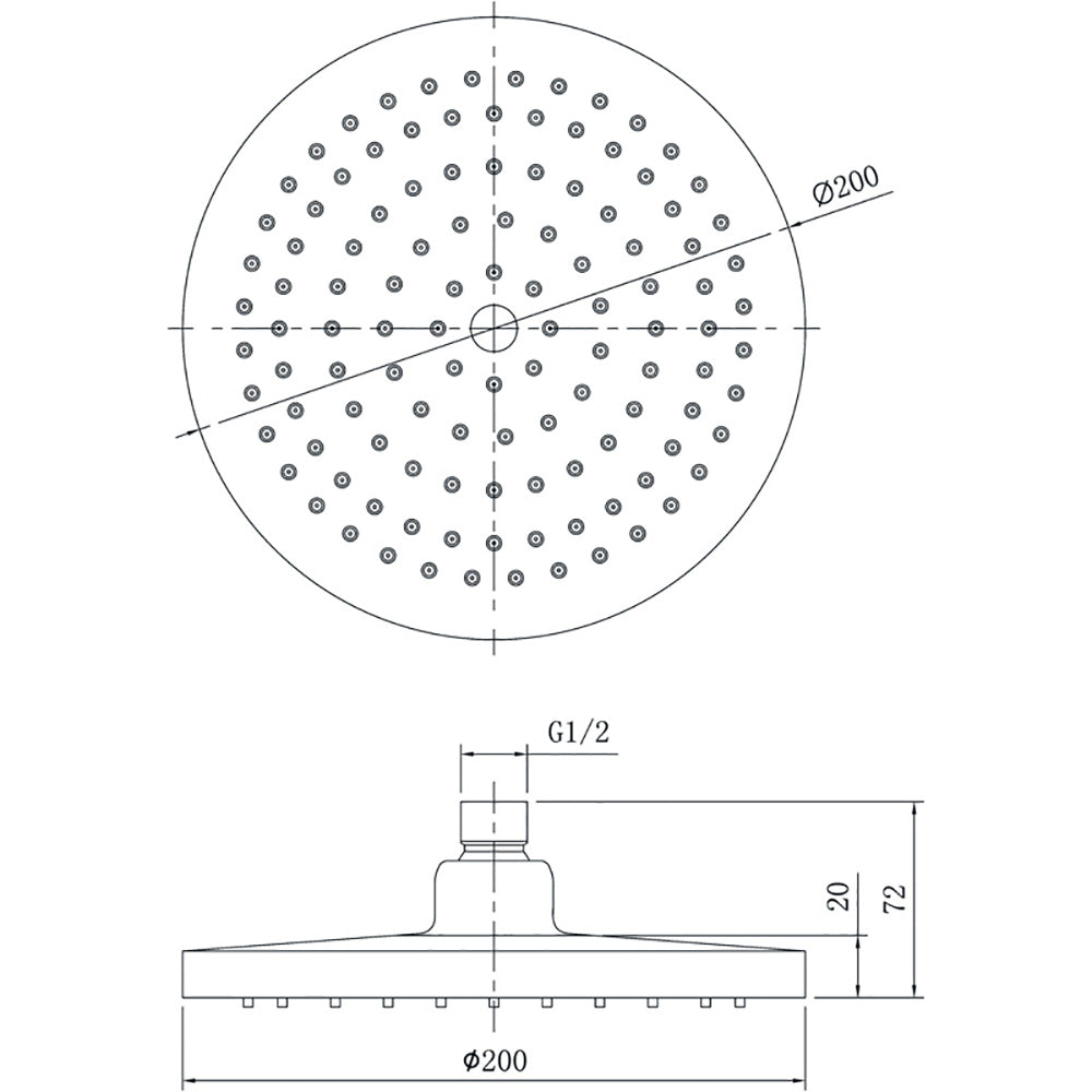Otus Shower Head 200mm Chrome PRP1052-N